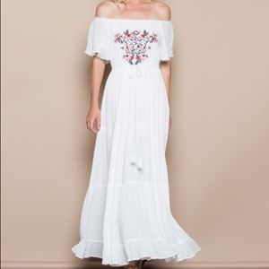 Off-shoulder embroidered maxi dress